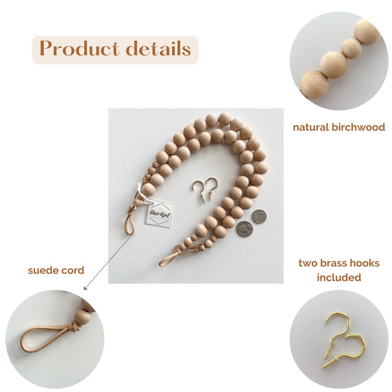 Deco Azul Curtain tiebacks - Curtain Hooks for Drapes - Boho curtain tie backs - Natural wood bead curtain ties - Curtain Holdbacks - Drappery Tiebacks - Curtain Holders - Set of 2 - Image 4